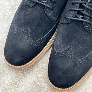 Cole Haan Black Suede Oxford Lunargrand Wingtips Shoes Size 13
